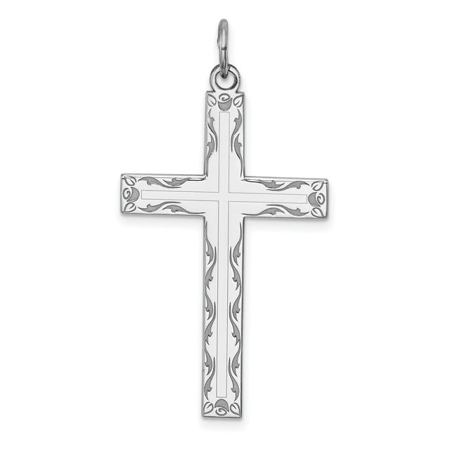 Laser Designed Cross Charm Pendant in Real 925 Sterling Silver