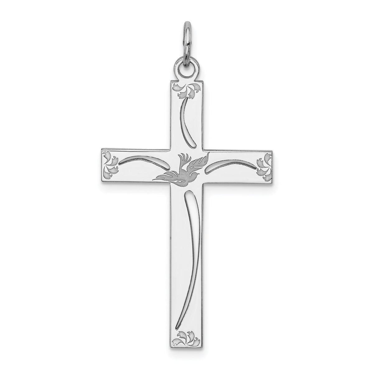 Sterling Silver Cross Pendant with Dove Charm, Polished Finish, Symbolic Faith Design