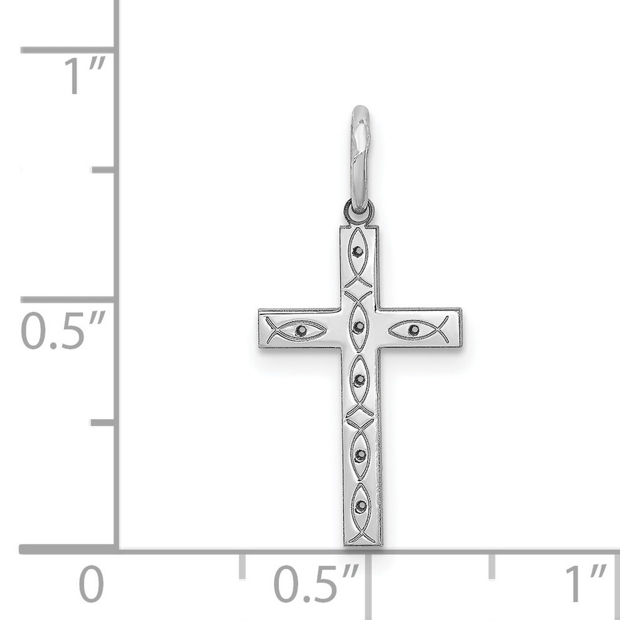 Latin Cross With Multiple Ichthys And Eye Charm Pendant in Real 925 Sterling Silver