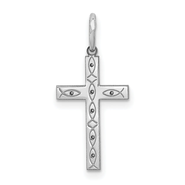 Latin Cross With Multiple Ichthys And Eye Charm Pendant in Real 925 Sterling Silver