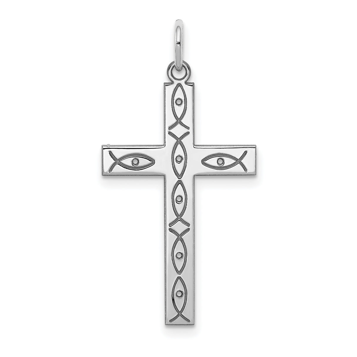 Ichthys With Eye Latin Cross Charm Pendant in Real 925 Sterling Silver