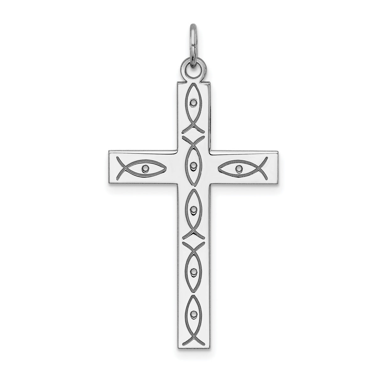 Ichthys And Eye Latin Cross Charm Pendant in Real 925 Sterling Silver