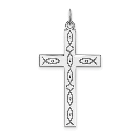 Ichthys And Eye Latin Cross Charm Pendant in Real 925 Sterling Silver