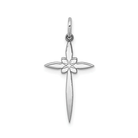 Sterling Silver Cross Pendant with Floral Accents and Mirror Finish for Men and Women
