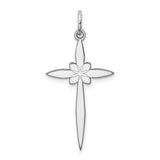 Sterling Silver Cross Pendant with Floral Detail and Polished Finish, Unisex Spiritual Jewelry