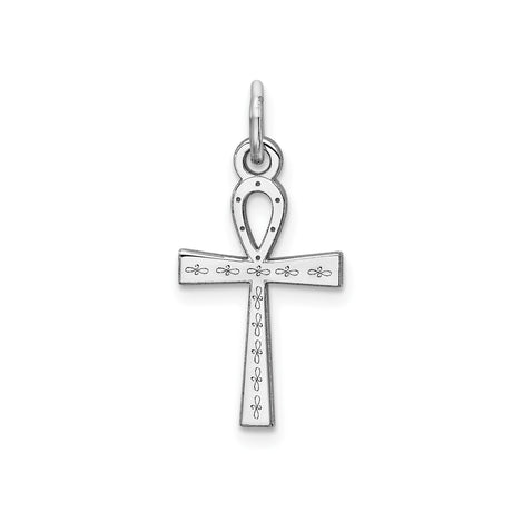 Sterling Silver Ankh Cross Pendant with Etched Detail, Polished Finish, Egyptian Religious Symbol