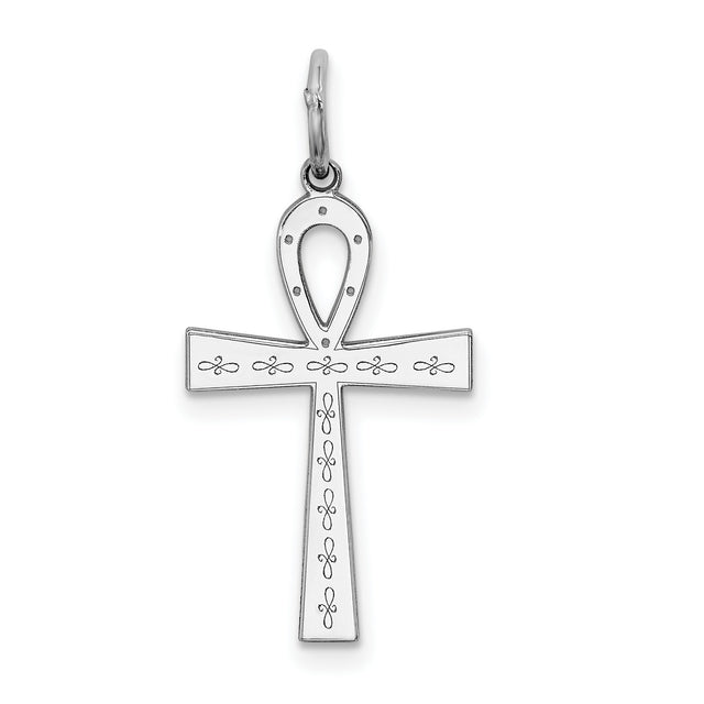 Ankh Cross With Embellishments Charm Pendant in Real 925 Sterling Silver