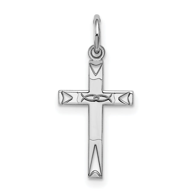 Latin Cross With Intersecting Ichthys Charm Pendant in Real 925 Sterling Silver