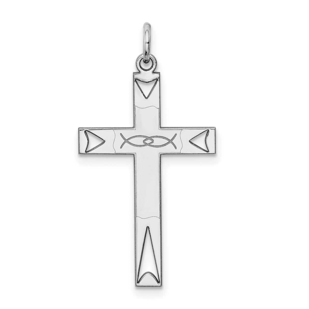 Latin Cross With Intersecting Ichthys Charm Pendant in Real 925 Sterling Silver