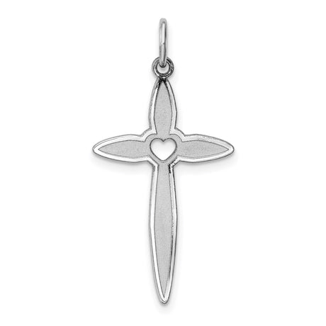 Sterling Silver Cross Pendant with Open Heart Accent, Latin Cross Design