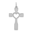 Sterling Silver Cross Pendant with Open Heart Detail, Matte Finish Religious Jewelry