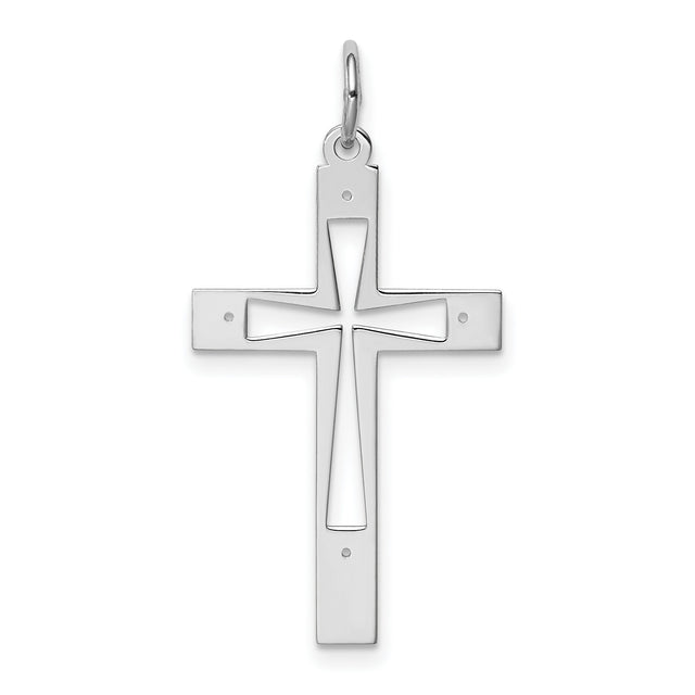 Laser Designed Cross Charm Pendant in Real 925 Sterling Silver