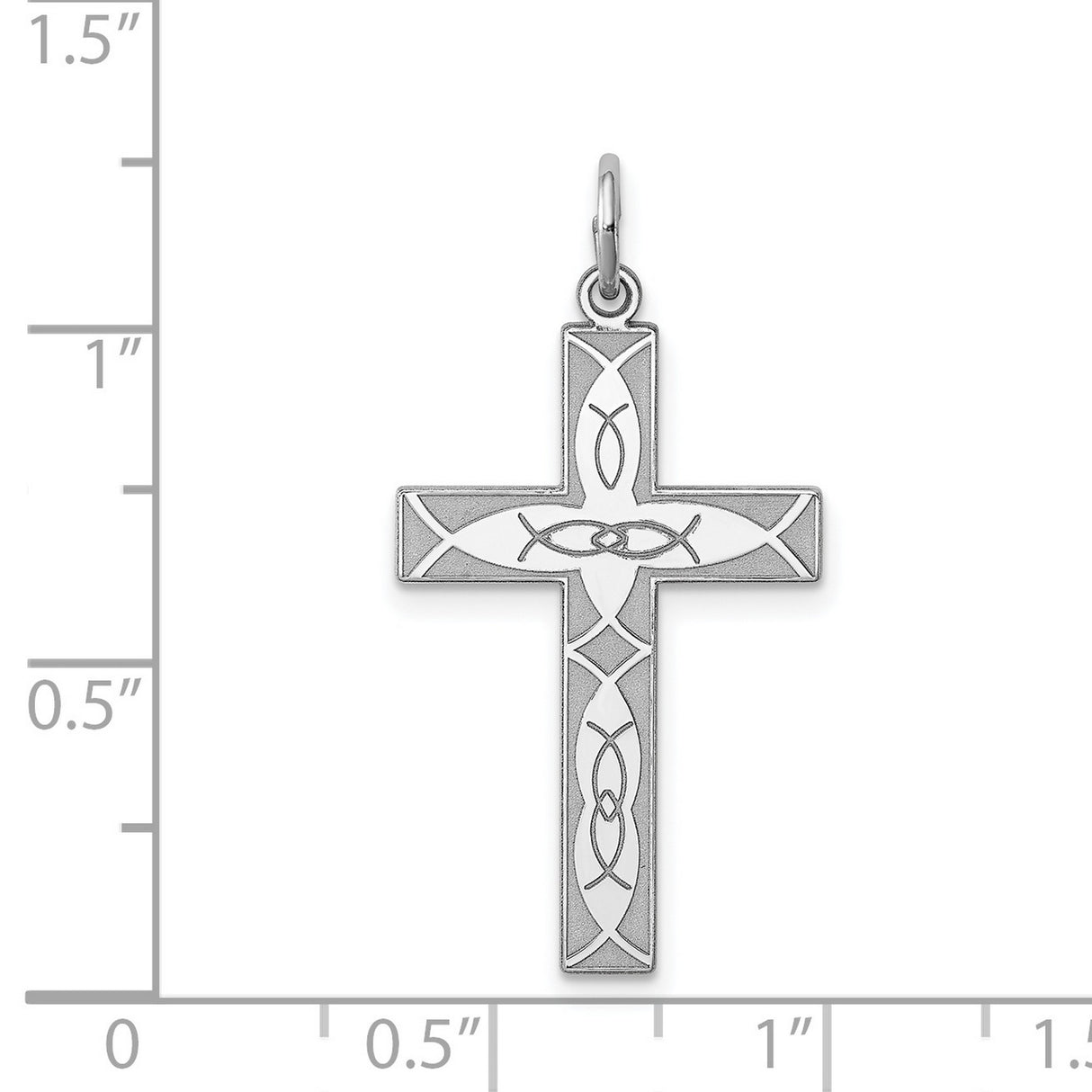 Latin Cross With Etched Intersecting Ichthys Charm Pendant in Real 925 Sterling Silver