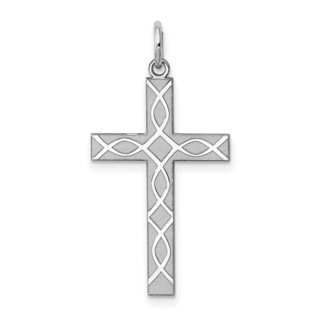 Latin Cross With Ichthys Weave Charm Pendant in Real 925 Sterling Silver