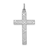 Sterling Silver Cross Pendant with Diagonal Pattern and Matte Polished Finish
