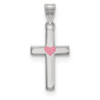 Sterling Silver Cross Pendant with Pink Heart Center, Polished Faith-Inspired Jewelry for Women