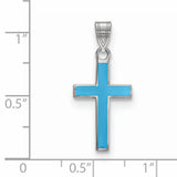 Blue Enameled Cross Charm Pendant in Real 925 Sterling Silver