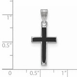 Sterling Silver Cross Pendant with Black Enamel Inlay, Modern Religious Jewelry for Men and Women