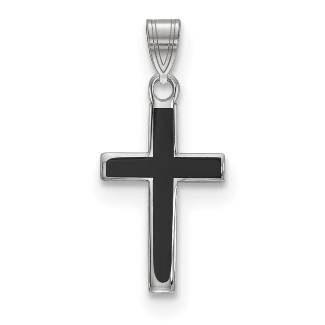 Black Enameled Cross Charm Pendant in Real 925 Sterling Silver