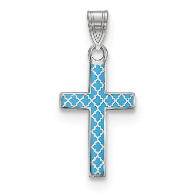 Sterling Silver Cross Pendant with Turquoise Enamel, Spiritual Religious Design for Men and Women
