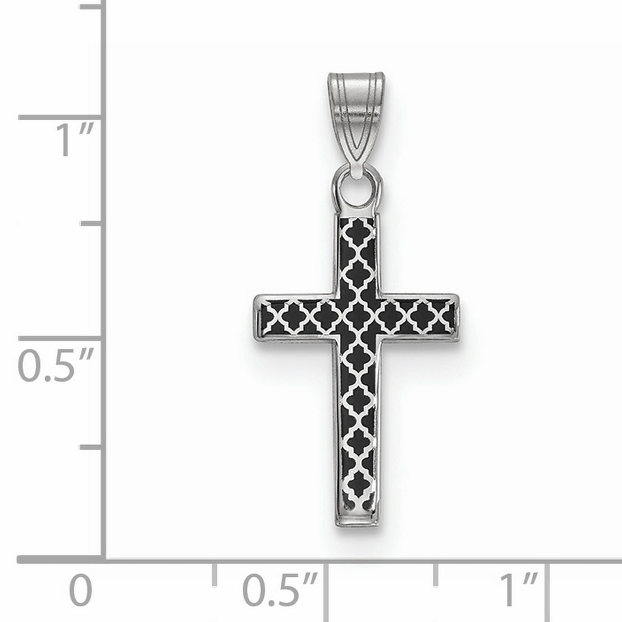 Black Enameled Cross Hatch Cross Charm Pendant in Real 925 Sterling Silver