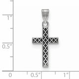 Black Enameled Cross Hatch Cross Charm Pendant in Real 925 Sterling Silver