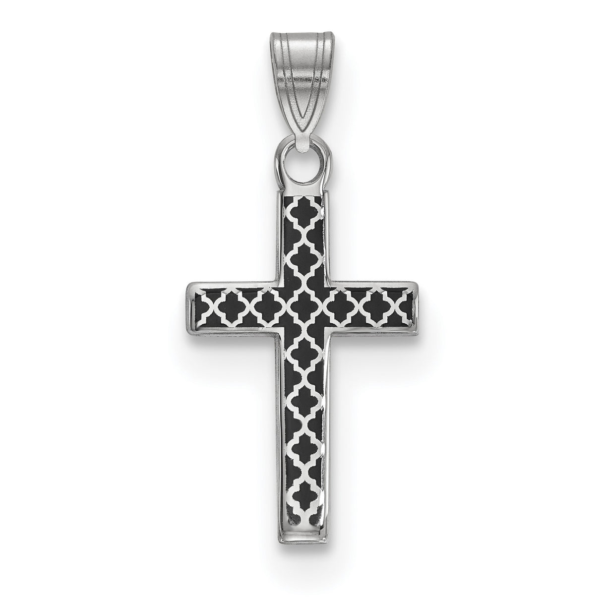 Black Enameled Cross Hatch Cross Charm Pendant in Real 925 Sterling Silver