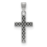 Black Enameled Cross Hatch Cross Charm Pendant in Real 925 Sterling Silver