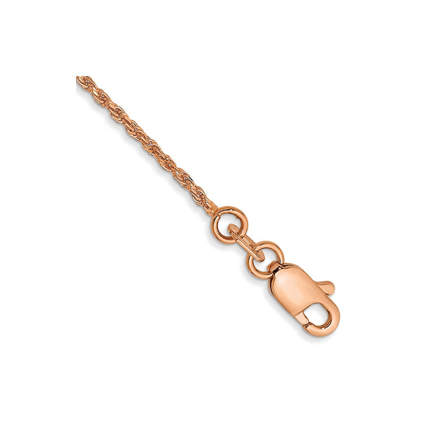 14K Rose Gold 1 mm Rope Chain Bracelet, Polished