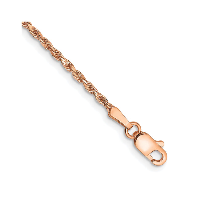 14K Rose Gold 1.8 mm Rope Chain Anklet, Polished