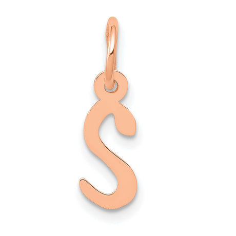 QG- Slanted Block Initial S Charm Pendant in Real 14k Rose Gold