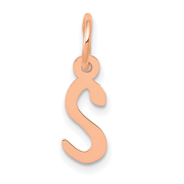 QG- Slanted Block Initial S Charm Pendant in Real 14k Rose Gold