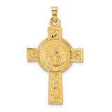 14k Yellow Gold Cross Pendant with Miraculous Medal, Virgin Mary Design for Men and Women