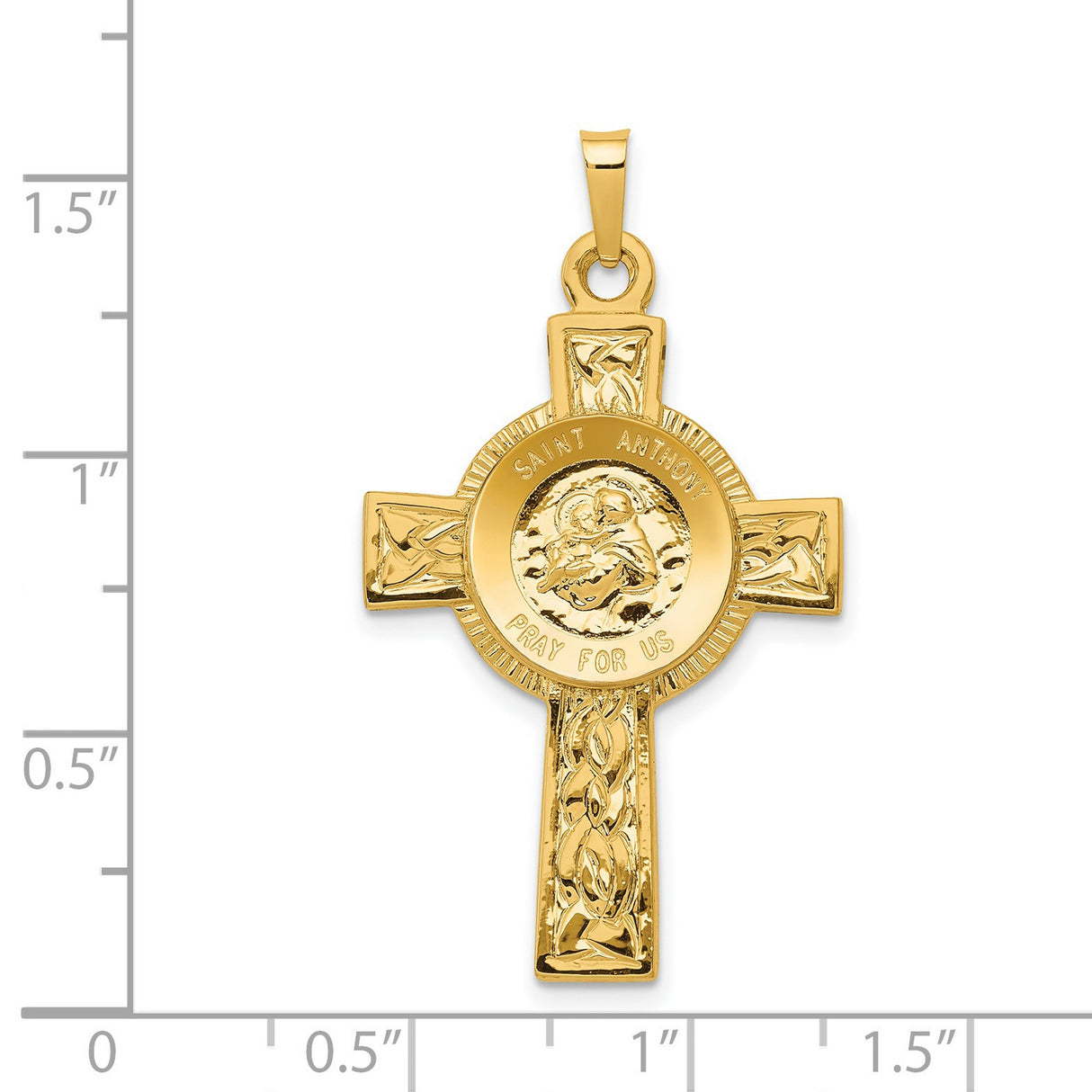 Saint Anthony Pray For Us Words Celtic Cross Charm Pendant in Real 14k Yellow Gold