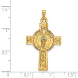 Saint Jude Thaddeus Pray For Us Words Celtic Cross Charm Pendant in Real 14k Yellow Gold