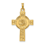 Saint Michael Pray For Us Words Celtic Cross Charm Pendant in Real 14k Yellow Gold