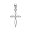 14k White Gold Cross Pendant with Openwork Ribbon Design, Lightweight Religious Charm