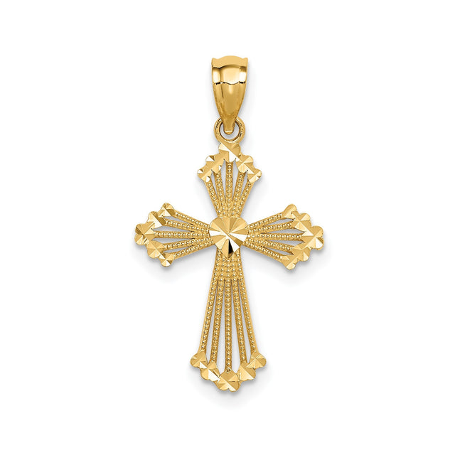 14k Yellow Gold Patonce Cross Pendant with Diamond Cut Sunburst Design