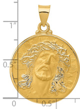 Hollow Round Embossed Face Of Jesus Medal Charm Pendant in Real 14k Yellow Gold