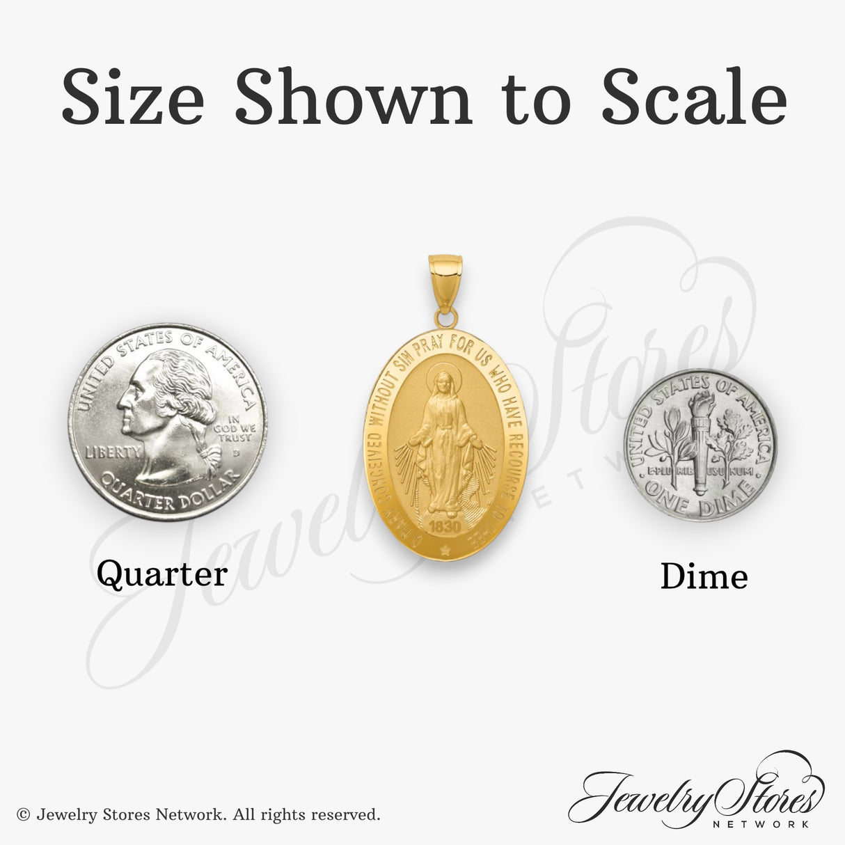14k Yellow Gold Miraculous Medal Pendant with Virgin Mary Inscription 1830