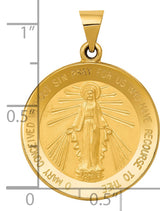 Hollow Miraculous Medal Of The Our Lady Of Graces With Words Charm Pendant in Real 14k Yellow Gold