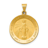 Hollow Miraculous Medal Of The Our Lady Of Graces With Words Charm Pendant in Real 14k Yellow Gold