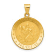 Hollow Saint Christopher Protect Us Words Round Medal Charm Pendant in Real 14k Yellow Gold