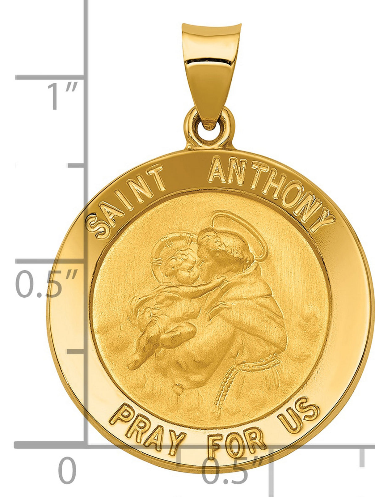 Hollow Saint Anthony Pray For Us Words Round Charm Pendant in Real 14k Yellow Gold