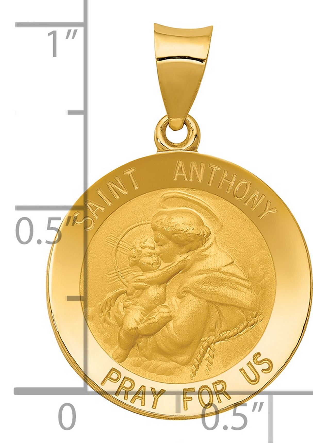 Hollow Saint Anthony Pray For Us Words Charm Pendant in Real 14k Yellow Gold