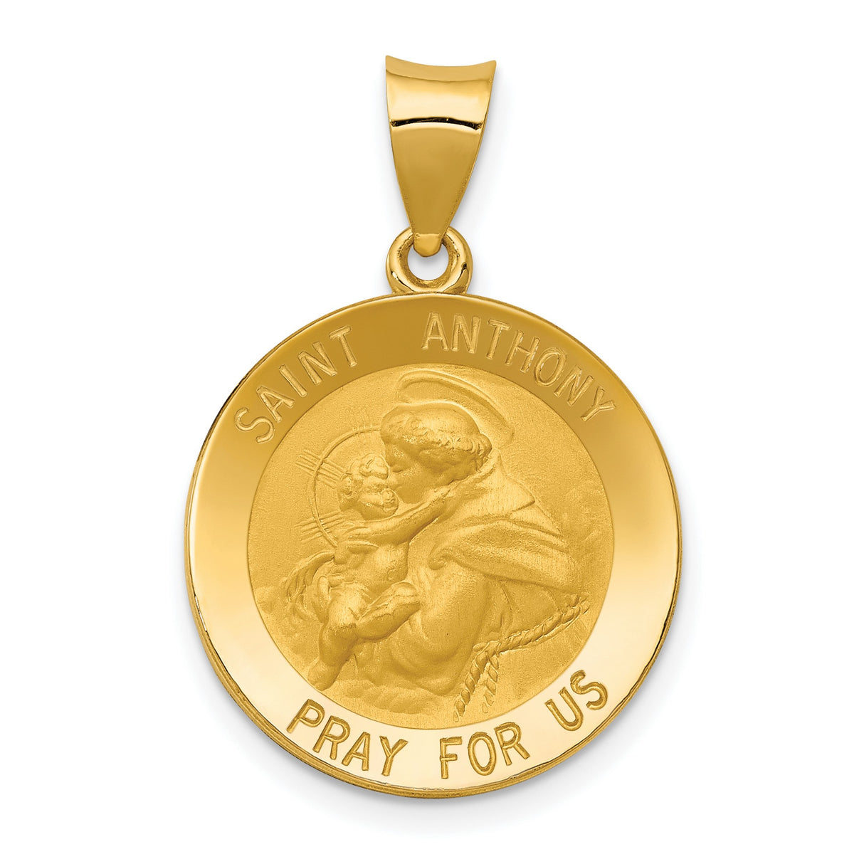 Hollow Saint Anthony Pray For Us Words Charm Pendant in Real 14k Yellow Gold