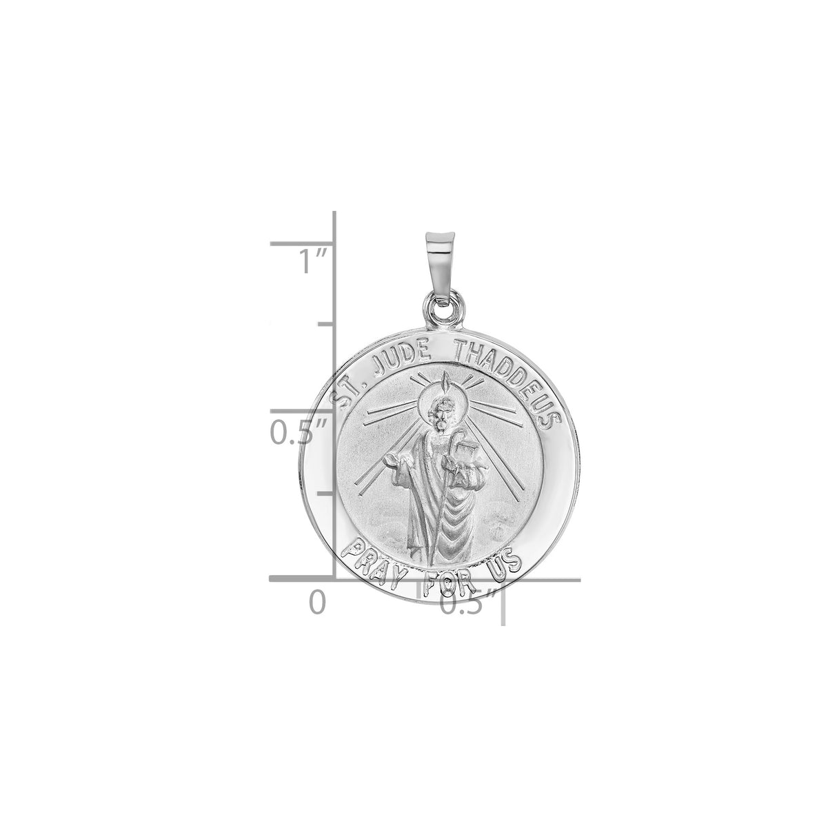14k White Gold St. Jude Thaddeus Pendant with Raised Saint Image and Prayer Text
