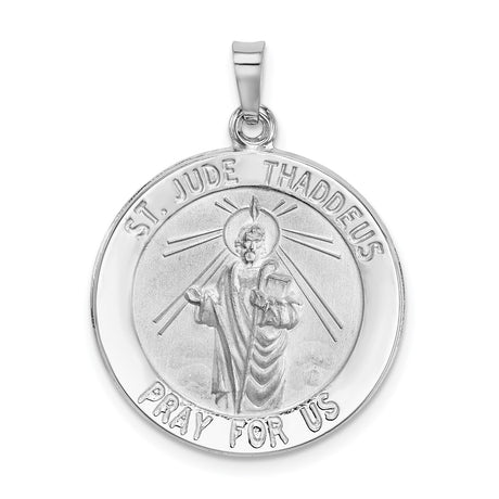 14k White Gold St. Jude Thaddeus Pendant with Raised Saint Image and Prayer Text