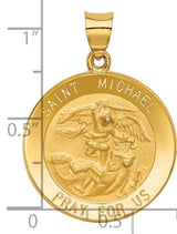 Round Hollow Saint Michael Pray For Us Words Medal Charm Pendant in Real 14k Yellow Gold