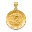 Round Hollow Saint Michael Pray For Us Words Medal Charm Pendant in Real 14k Yellow Gold